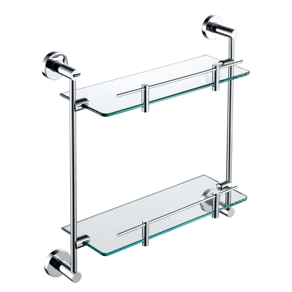 Double glass deals shelf for bathroom